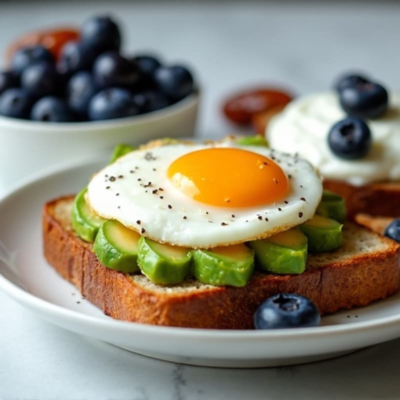 Egg and Avocado Toast with Greek Yogurt Blueberry Bowl