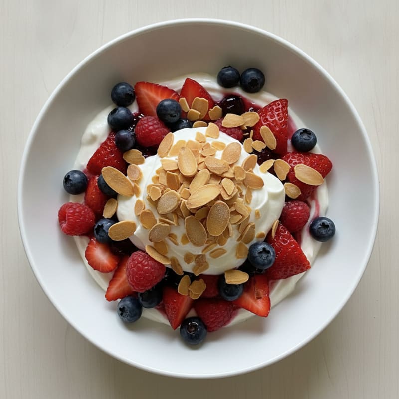 Greek Yogurt Protein Parfait with Mixed Berries and Almonds