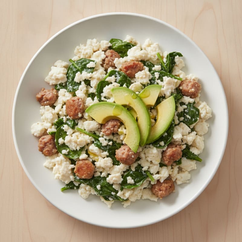 Egg White Spinach Scramble with Turkey Sausage