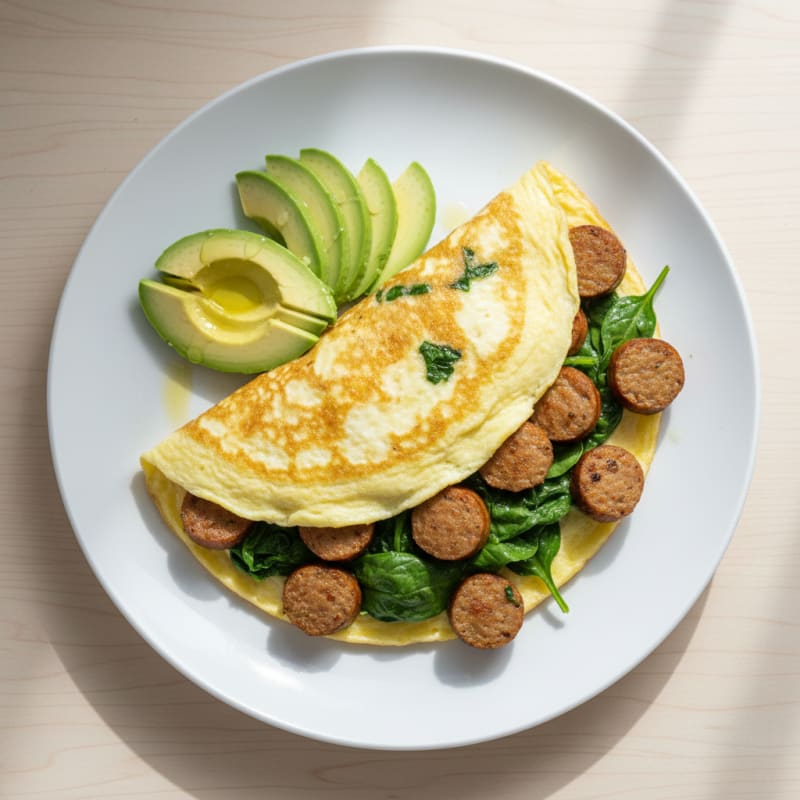 Egg White Spinach Omelette with Turkey Sausage