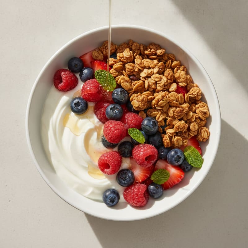 Silky Greek Yogurt Bowl with Mixed Berries and Protein Granola
