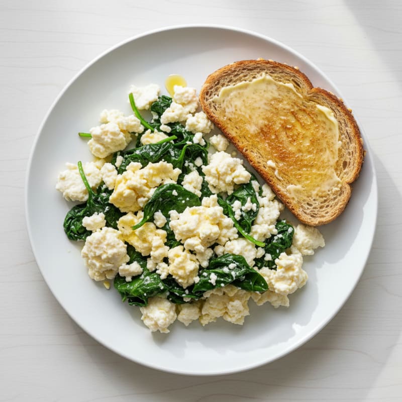 Cottage Cheese Egg Scramble with Sautéed Spinach