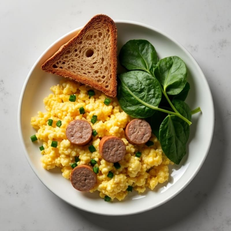 Egg White and Turkey Sausage Scramble with Baby Spinach