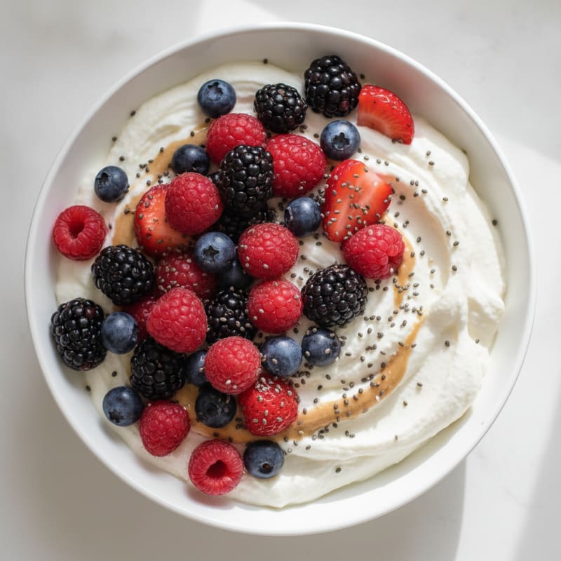 Greek Yogurt Protein Mousse with Mixed Berries