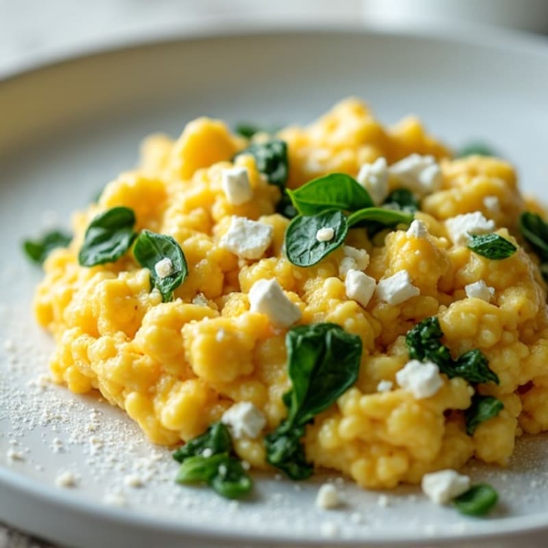 Fluffy Scrambled Eggs with Fresh Spinach and Feta