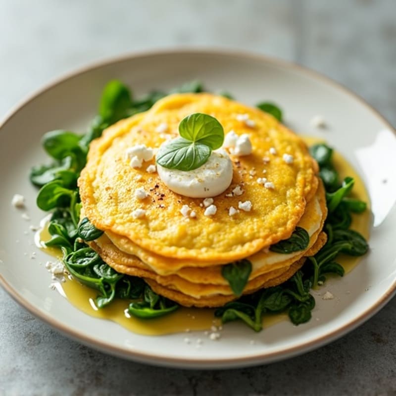 Fluffy Egg Omelet with Fresh Spinach and Feta