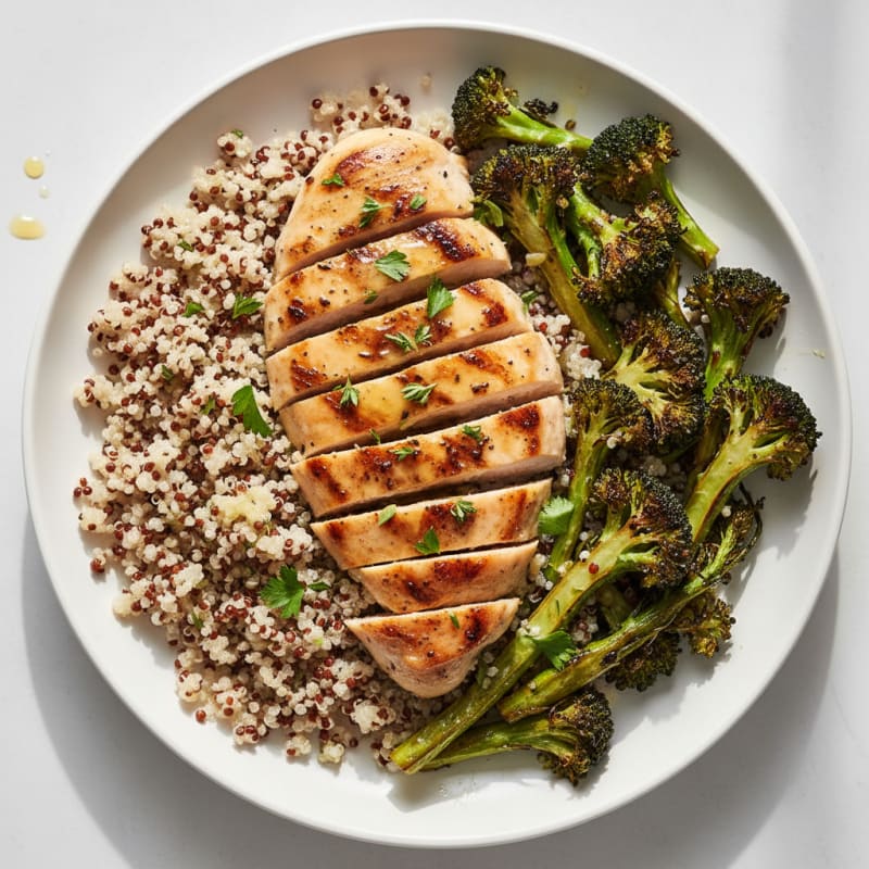 Grilled Lemon Herb Chicken Breast with Quinoa and Roasted Broccoli