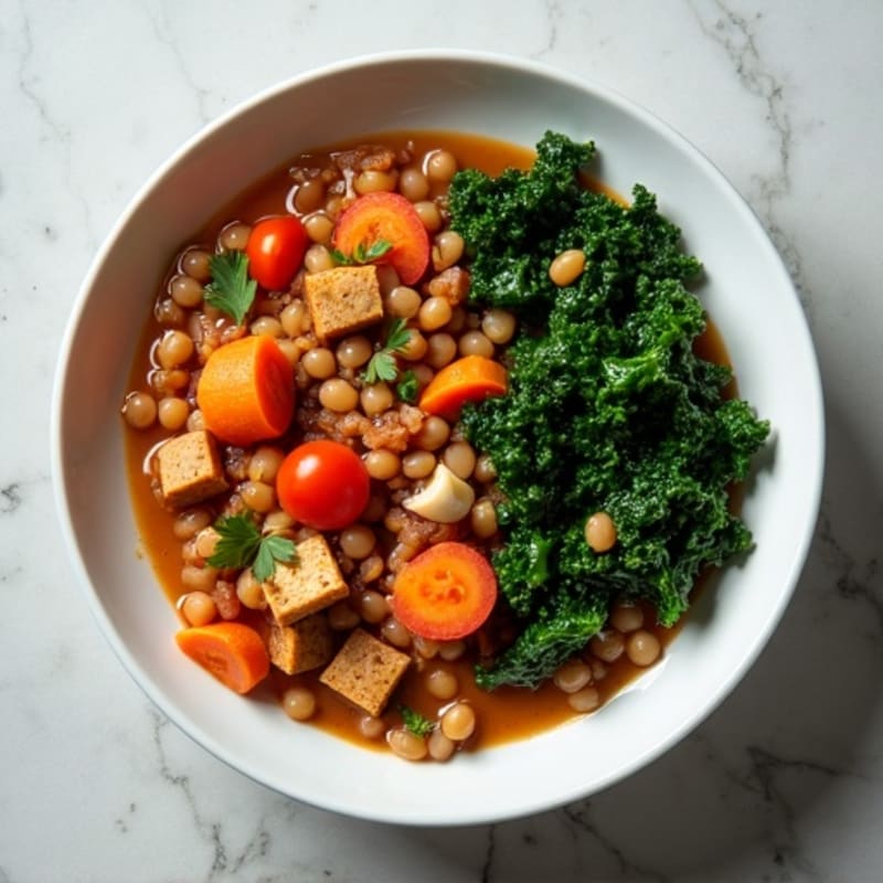 Lentil and Tempeh Stew with Sautéed Kale