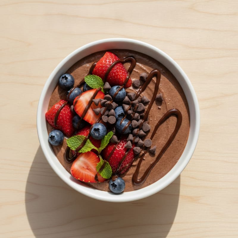 Silky Chocolate Protein Pudding with Mixed Fruit