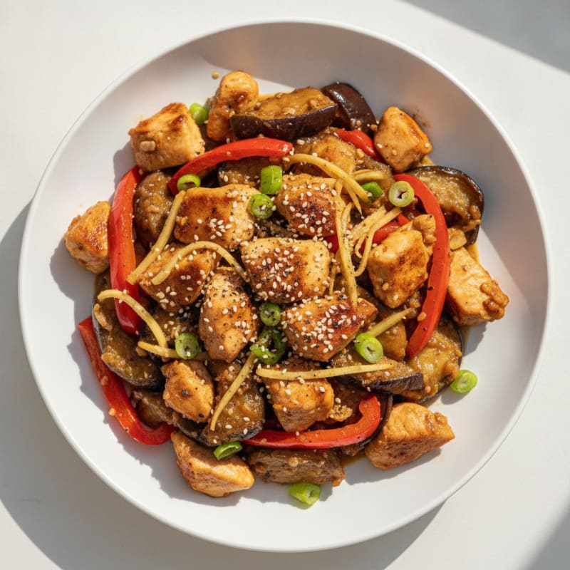 Ginger-Garlic Chicken and Eggplant Stir-Fry
