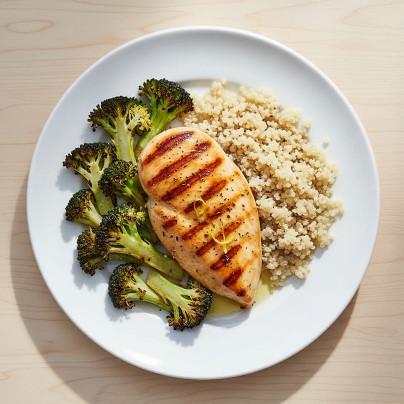 Grilled Chicken Breast with Roasted Broccoli and Quinoa