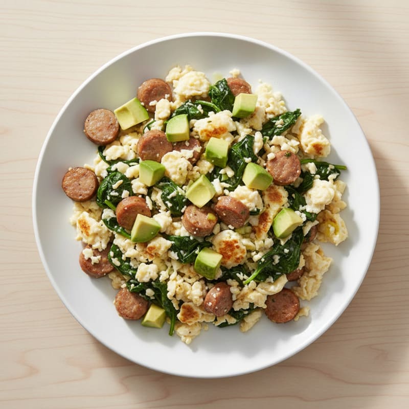 Egg White and Turkey Sausage Scramble with Spinach