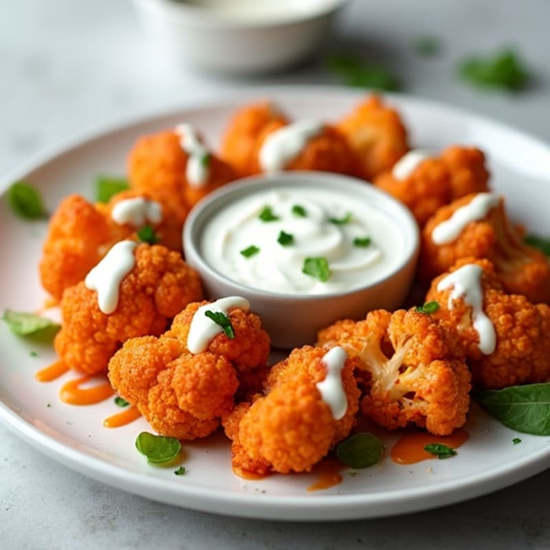 Crispy Buffalo Cauliflower Bites with Blue Cheese Drizzle