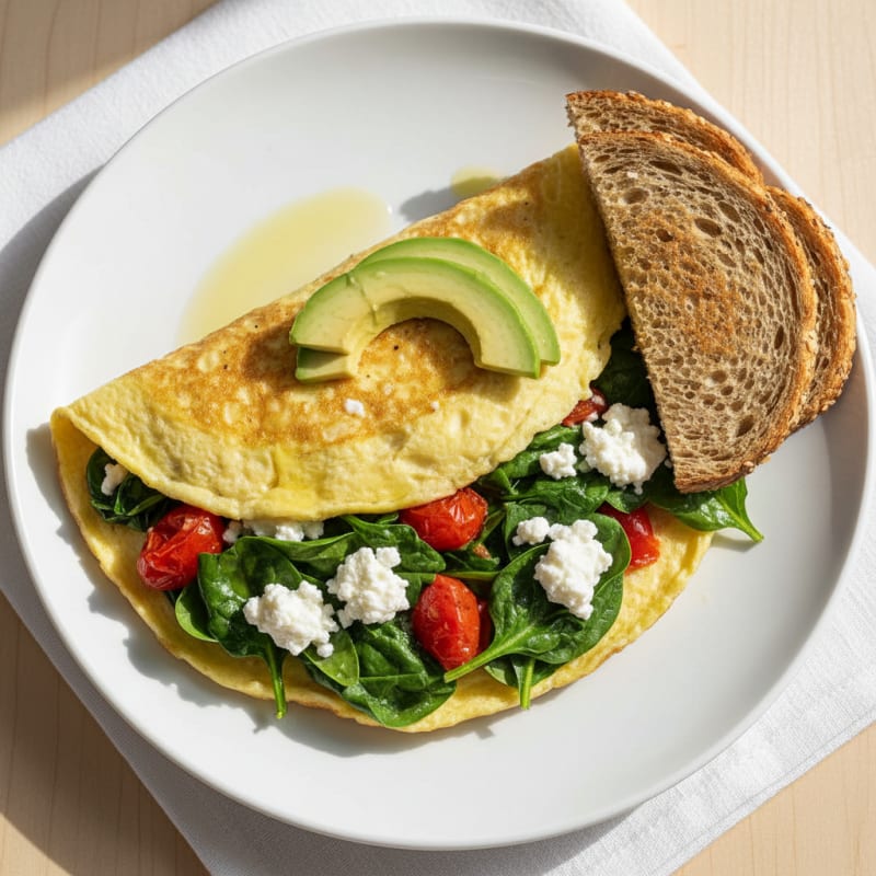 Egg White Spinach Omelette with Cottage Cheese and Tomato