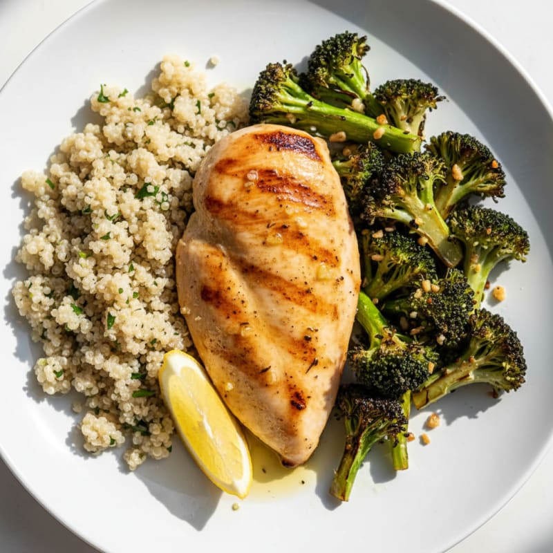 Grilled Chicken Breast with Quinoa and Roasted Broccoli