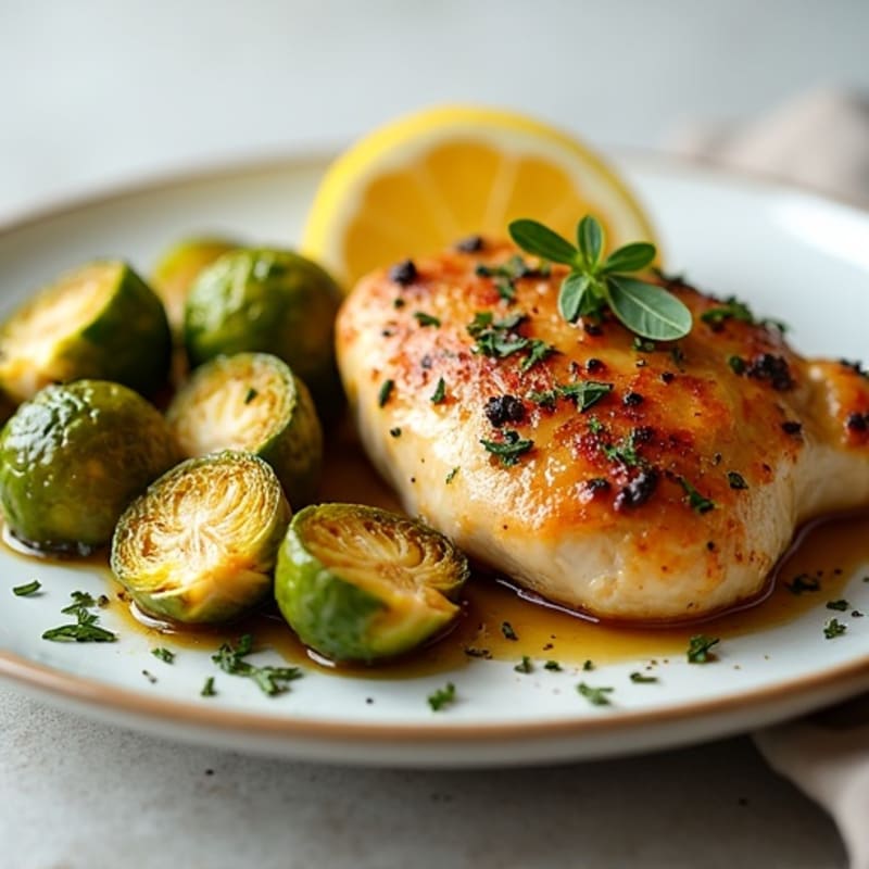 Lemon Herb Roasted Chicken Thighs with Crispy Brussels Sprouts