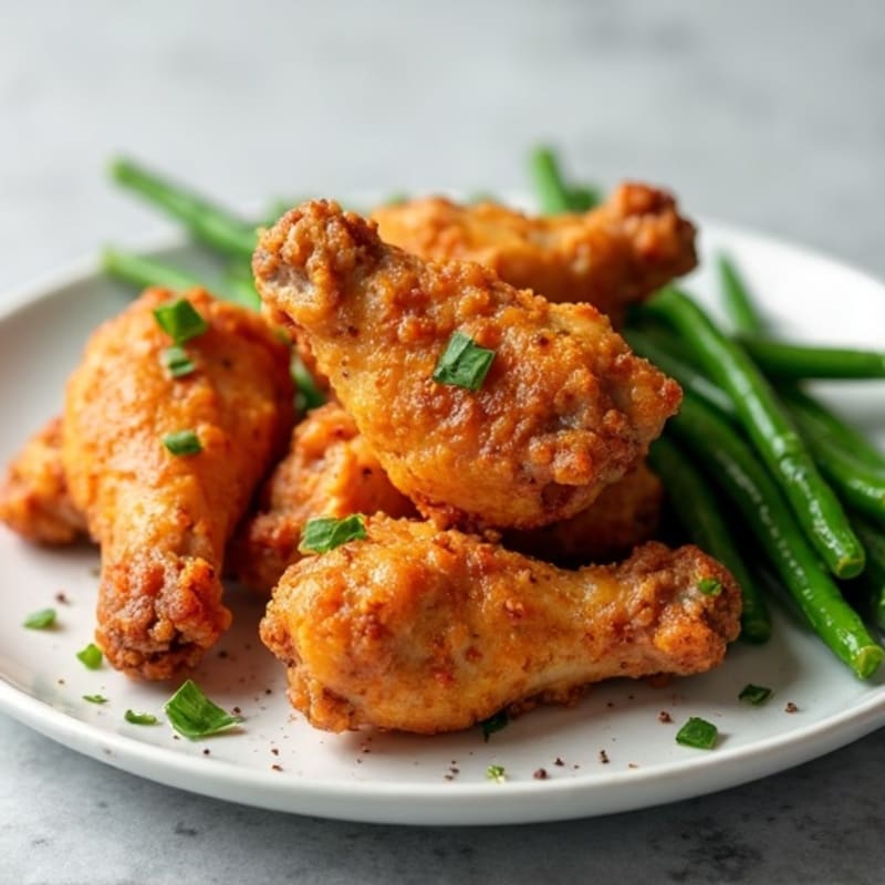 Crispy Air-Fried Chicken Wings with Roasted Green Beans