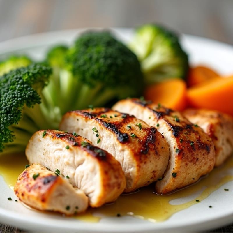 Grilled Chicken Breast with Roasted Sweet Potato and Steamed Broccoli