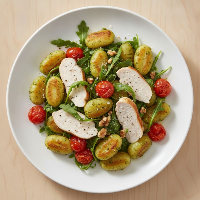 Gnocchi with Arugula Pesto and Cherry Tomatoes
