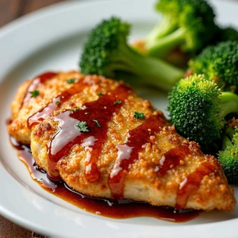Crispy Baked Chicken with Sticky Sesame Garlic Sauce and Steamed Broccoli