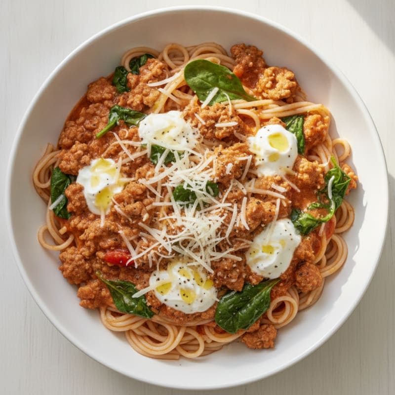 Ground Turkey with Creamy Tomato Noodles