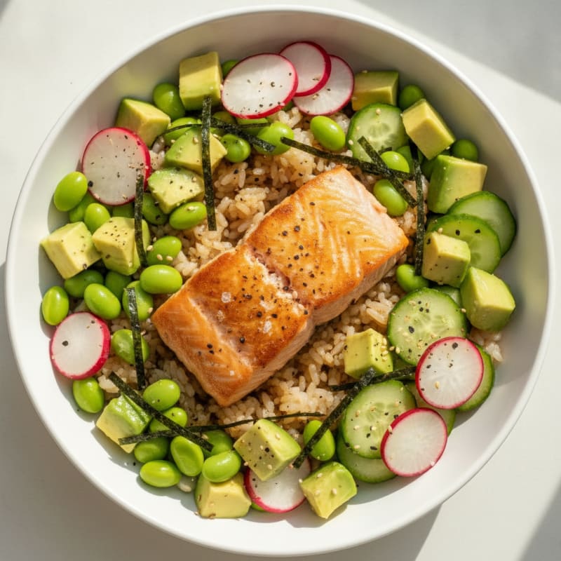 Sushi Rice Bowl with Salmon and Avocado