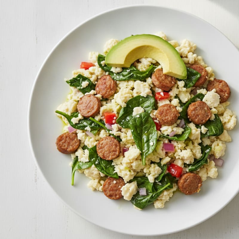 Egg White Scramble with Turkey Sausage and Spinach