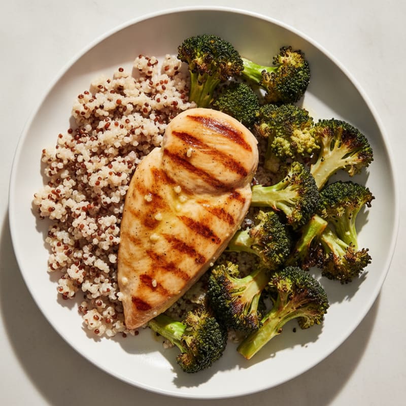 Grilled Chicken Breast with Roasted Broccoli and Quinoa