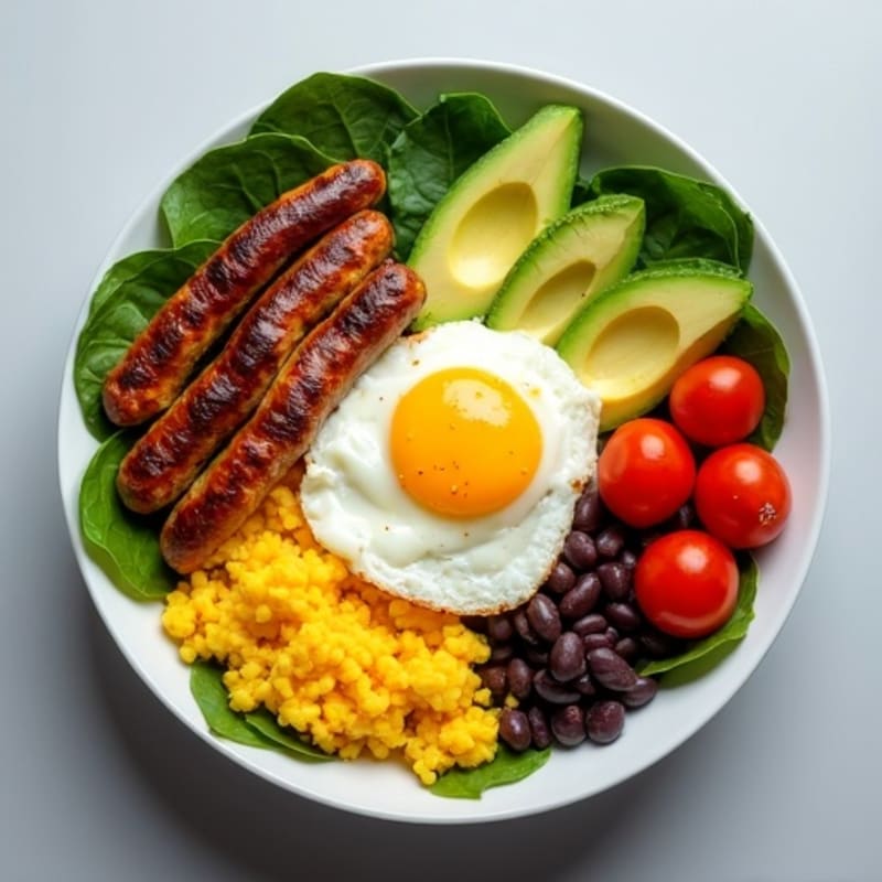Savory Breakfast Power Bowl with Scrambled Eggs and Chicken Sausage
