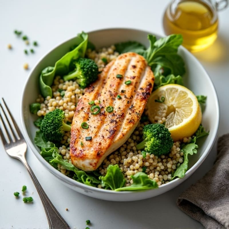 Grilled Chicken Breast Salad with Quinoa and Roasted Broccoli