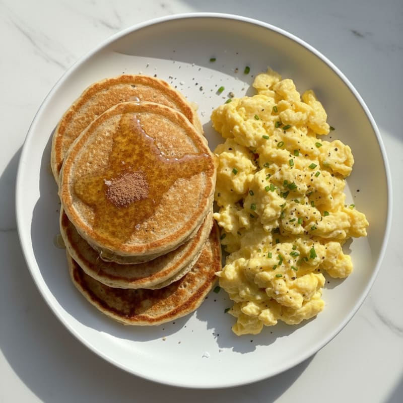 High-Protein Oat Pancakes and Velvety Scrambled Eggs