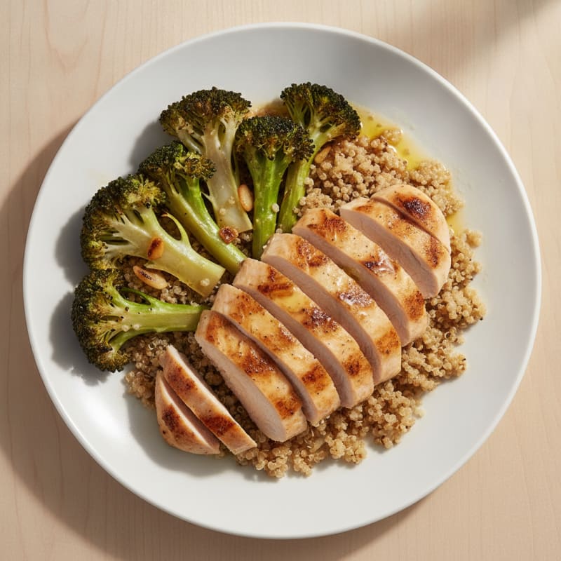 Grilled Chicken Breast with Quinoa and Roasted Broccoli