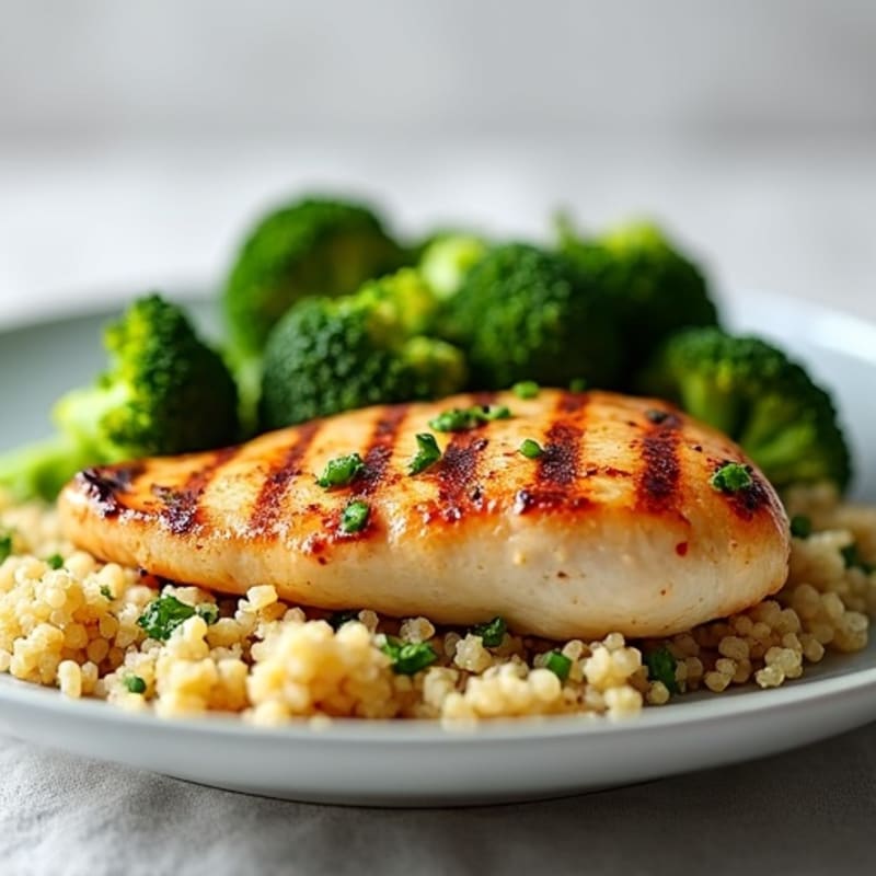 Grilled Chicken Breast with Quinoa and Roasted Broccoli