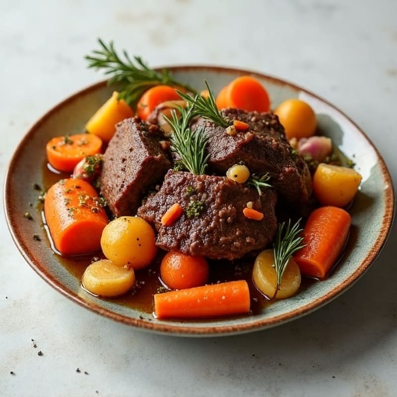 Tender Slow-Cooked Beef with Roasted Root Vegetables