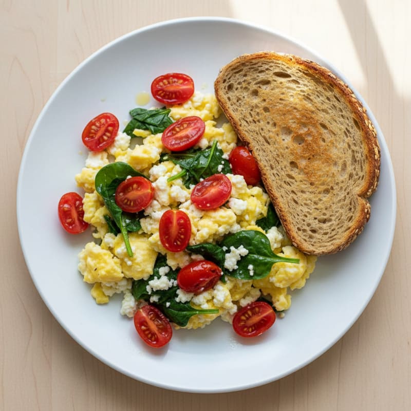 Cottage Cheese Scramble with Spinach and Cherry Tomatoes