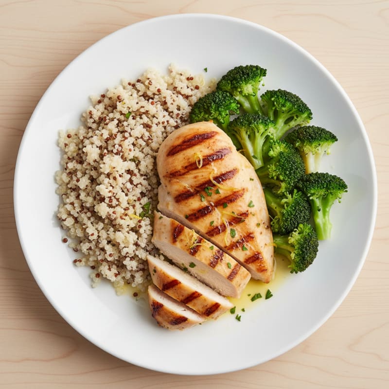 Grilled Chicken Breast with Quinoa and Steamed Broccoli