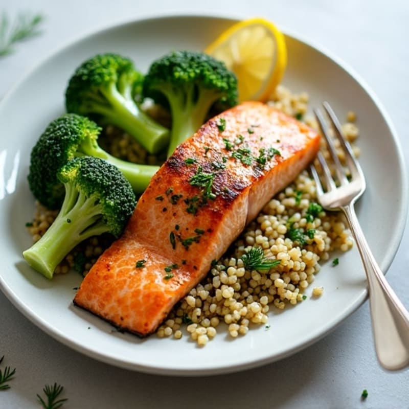 Seared Salmon with Steamed Broccoli and Herb Quinoa
