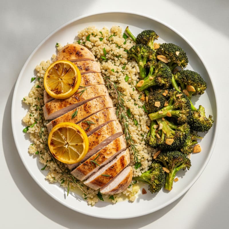 Grilled Turkey Breast with Quinoa and Roasted Broccoli