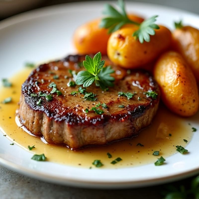 Pan-Seared Garlic Butter Steak with Crispy Roasted Potatoes