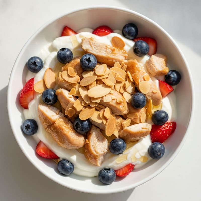 Creamy Greek Yogurt Protein Parfait with Chopped Chicken and Berries