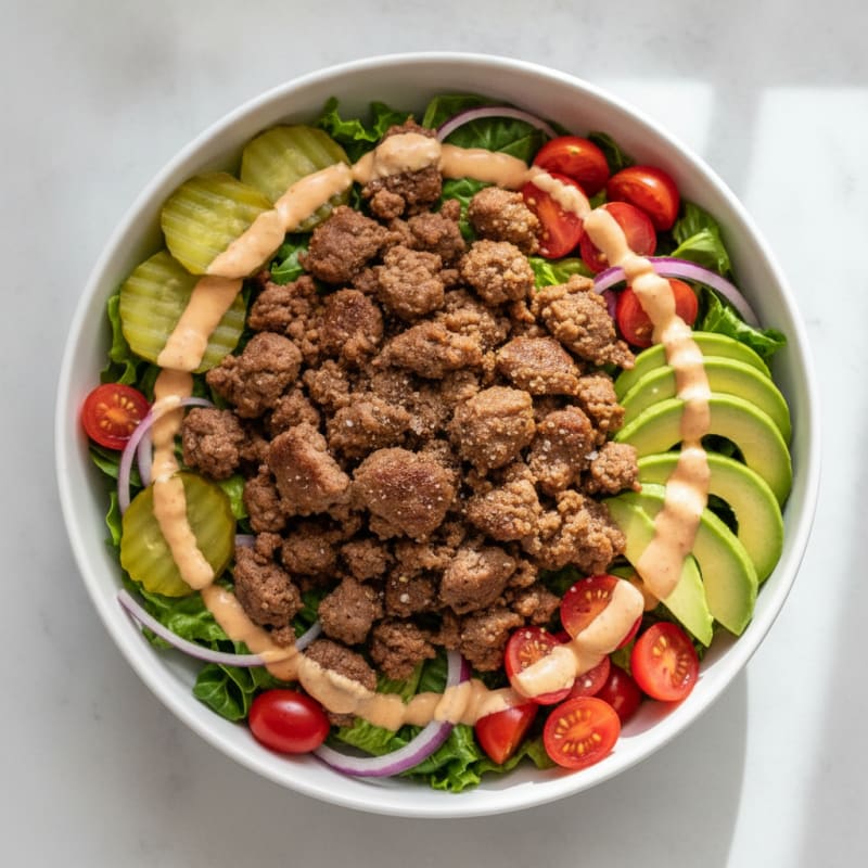 Classic Beef Burger Bowl with Special Sauce
