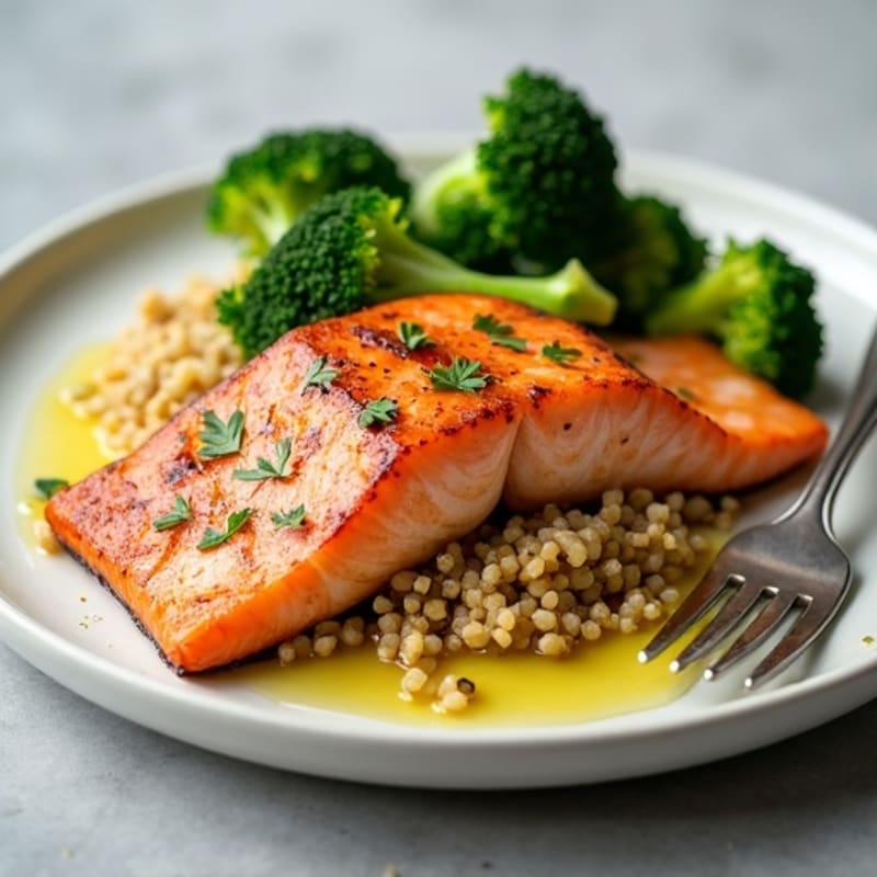 Seared Salmon with Roasted Broccoli and Quinoa