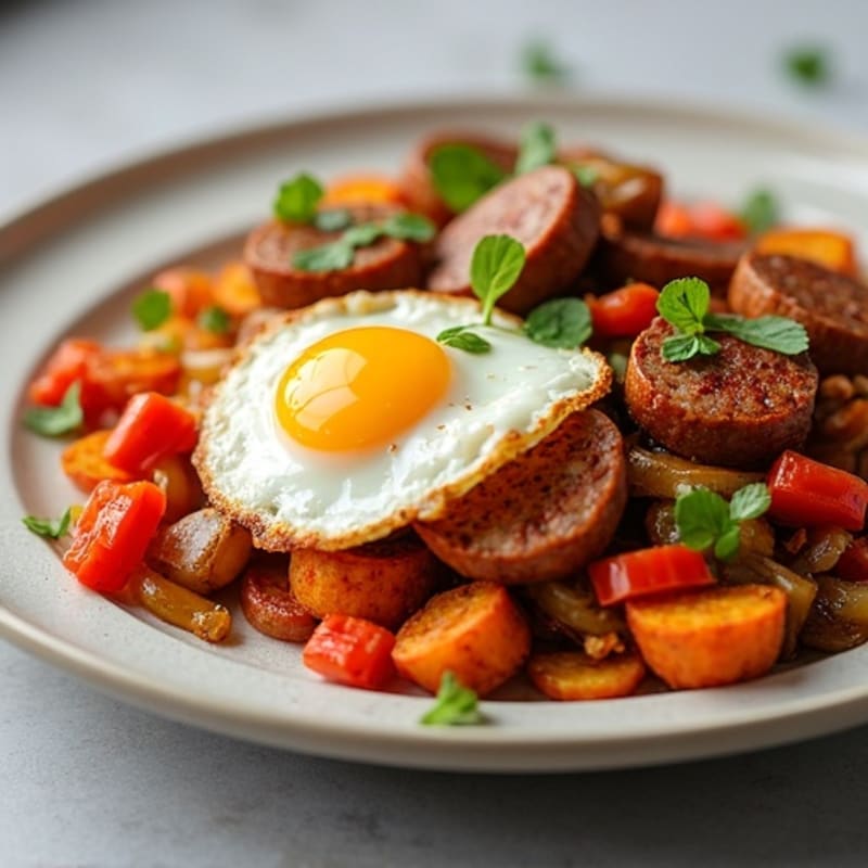 Crispy Sweet Potato and Chicken Sausage Hash