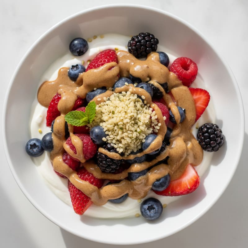 Greek Yogurt Parfait with Mixed Berries and Almond Butter