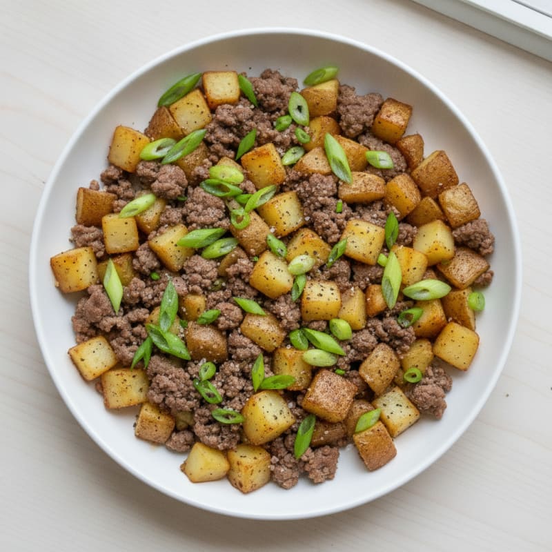 Ground Beef and Scallion Potato Hash
