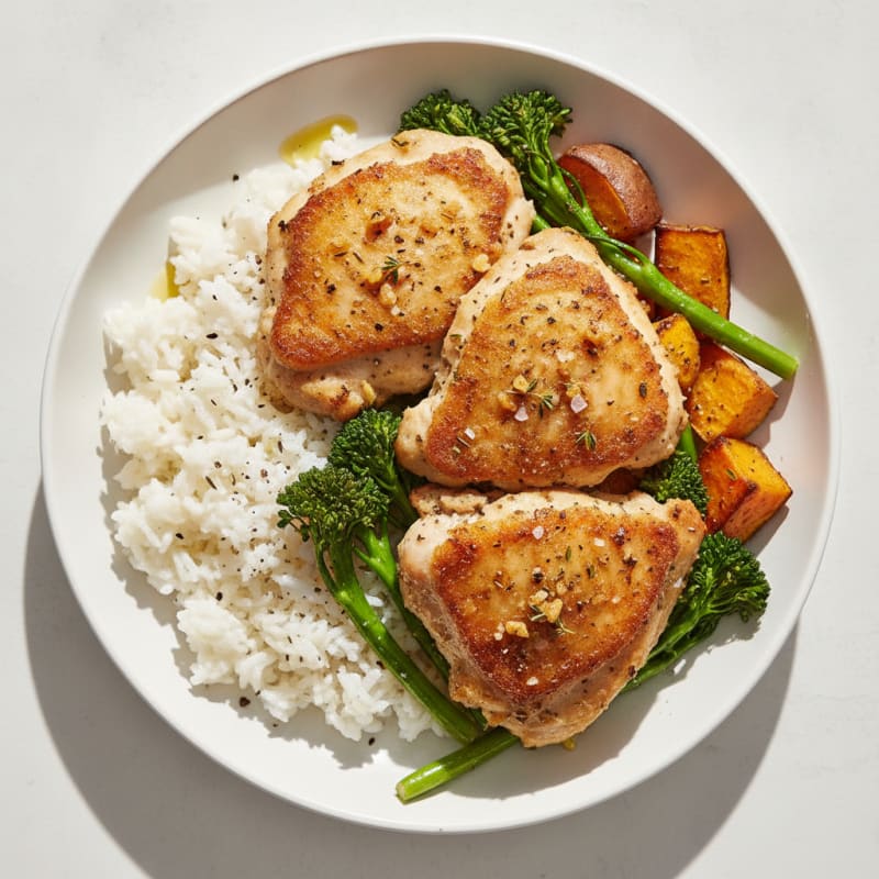 Herby Air-Fried Chicken Thighs with Roasted Sweet Potato