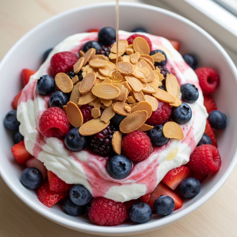 Greek Yogurt Protein Parfait with Mixed Berries and Almonds