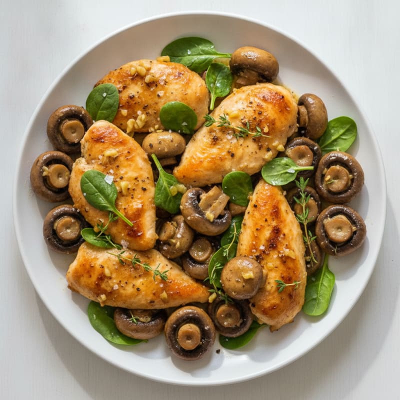 Roasted Garlic Butter Mushrooms with Herbed Chicken
