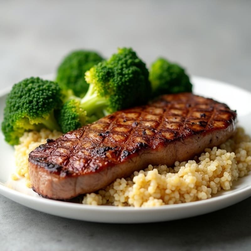 Seared Sirloin Steak with Roasted Broccoli and Quinoa