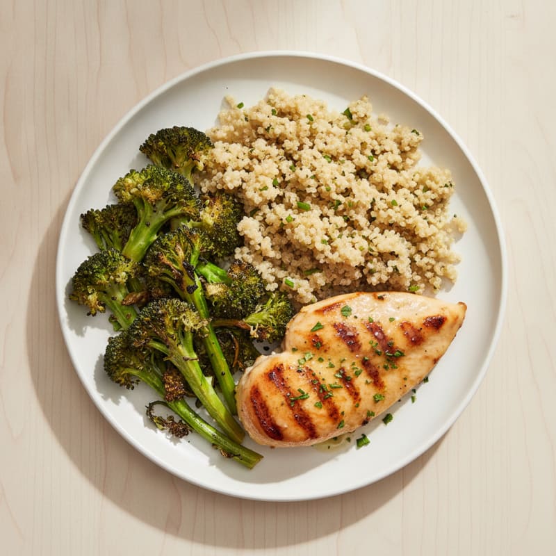 Grilled Chicken Breast with Quinoa and Roasted Broccoli